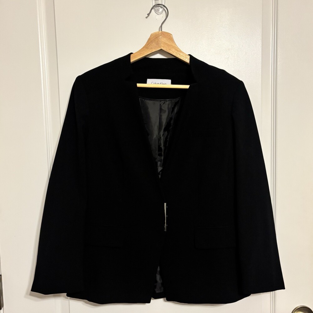 Calvin Klein Women's Black Suit Jacket Blazer Regular Long Sleeve Lined